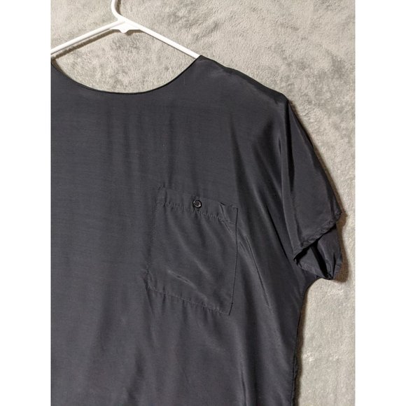 🍑VTG PETITE IMPRESSIONS 100% Rayon Women Blouse Padded Shoulder Black SIZE 14 - Picture 3 of 12